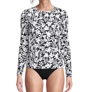 Lands' End Crew-Neck Long-Sleeve UPF 50 Rash Guard Black Havana - large